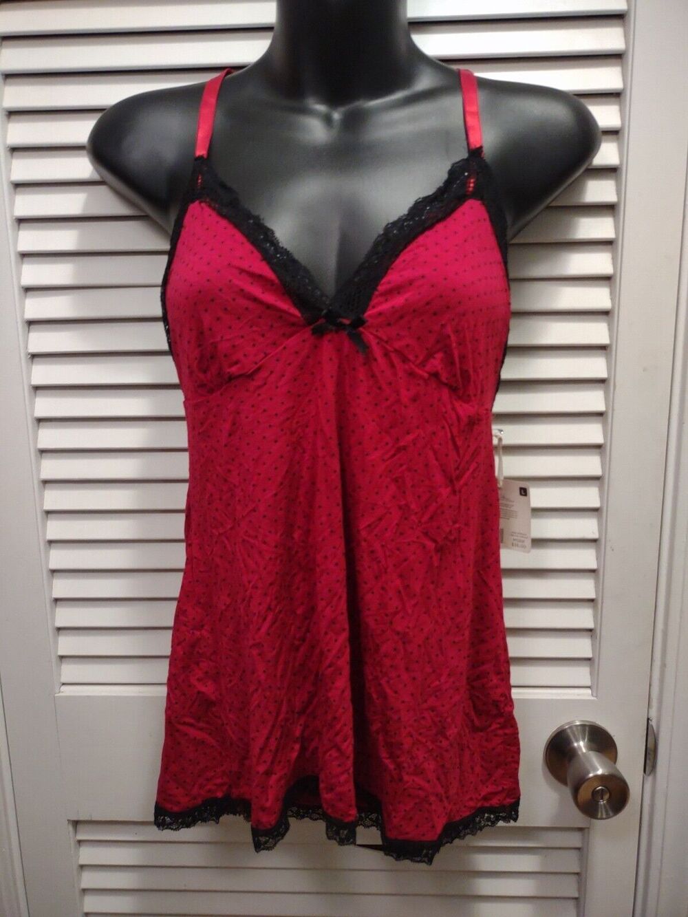 Marylin Monroe Red & Black Polka dots Super Soft Camisole Lace Women's Size L